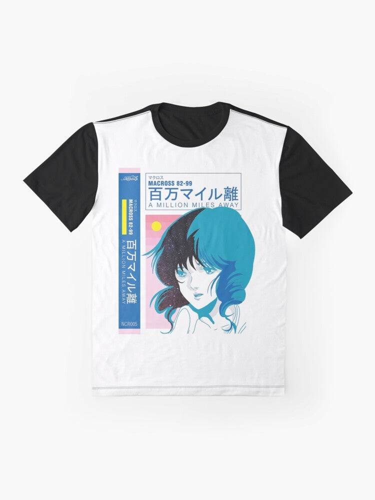 Vaporwave aesthetic "A Million Miles Away" graphic design t-shirt - Flat lay