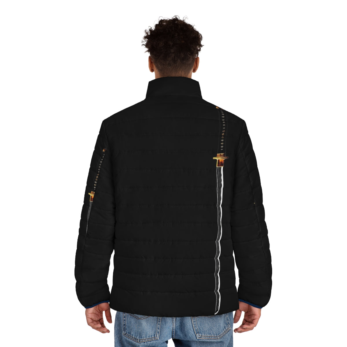 Samurai sword puffer jacket with katana design - men back