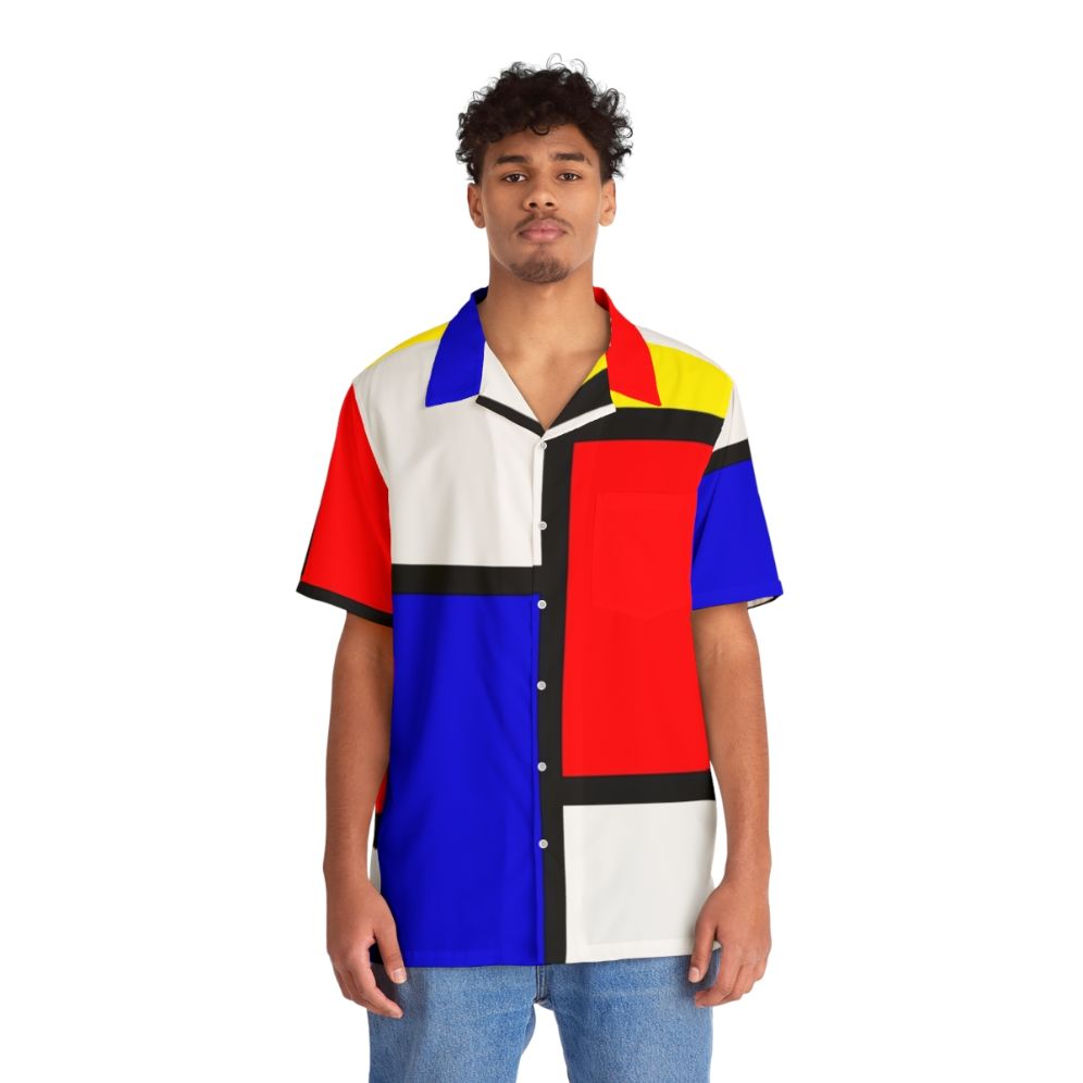 Mondrian-inspired Hawaiian shirt with geometric primary color patterns - People Front