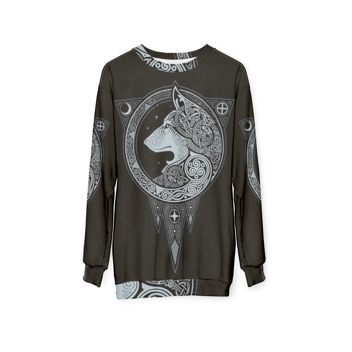 Norse Ulv Silver Sweatshirt with Scandinavian Mythology and Wolf Graphic - hanging