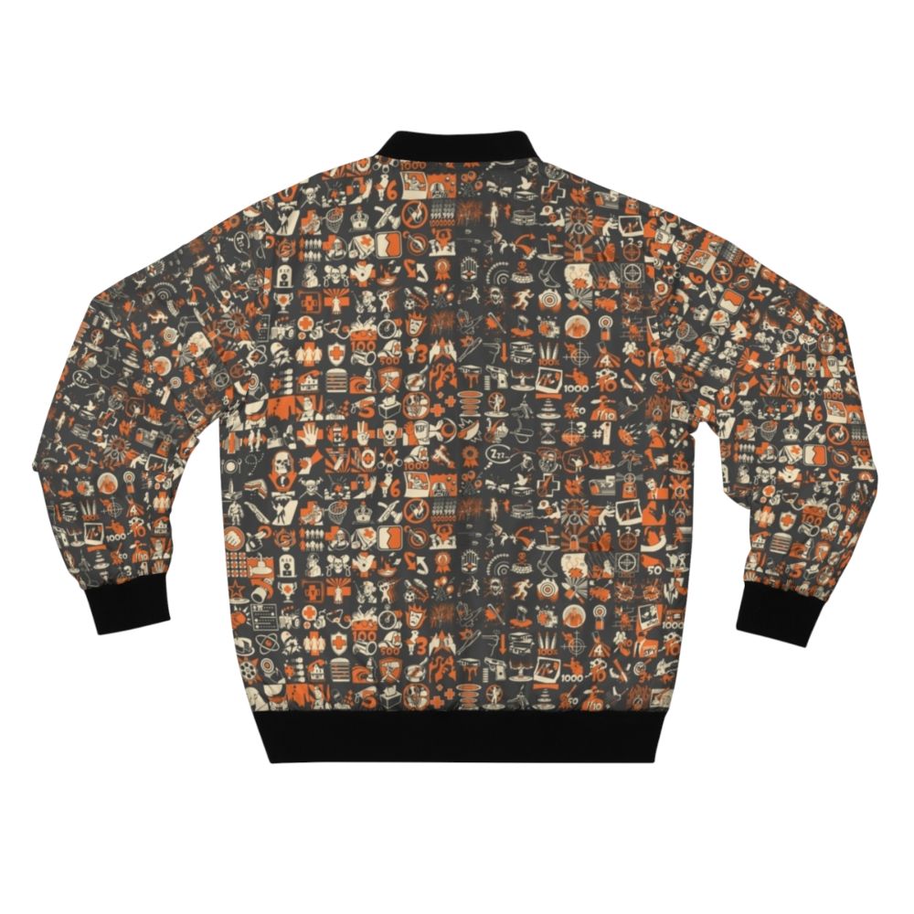 Team Fortress 2 inspired bomber jacket with a repeating achievement pattern design - Back