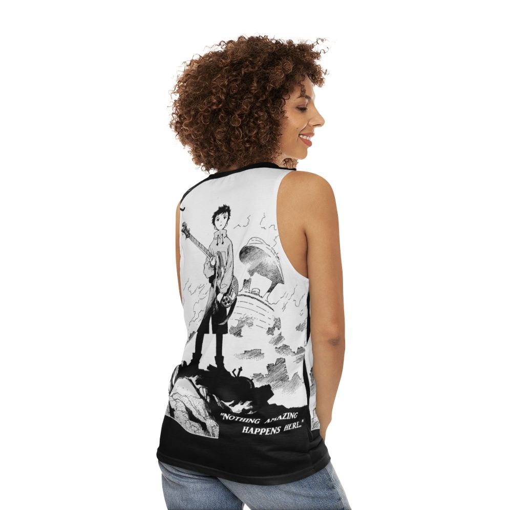 Unisex 'Nothing Amazing Happens Here' FLCL Anime Tank Top - women back