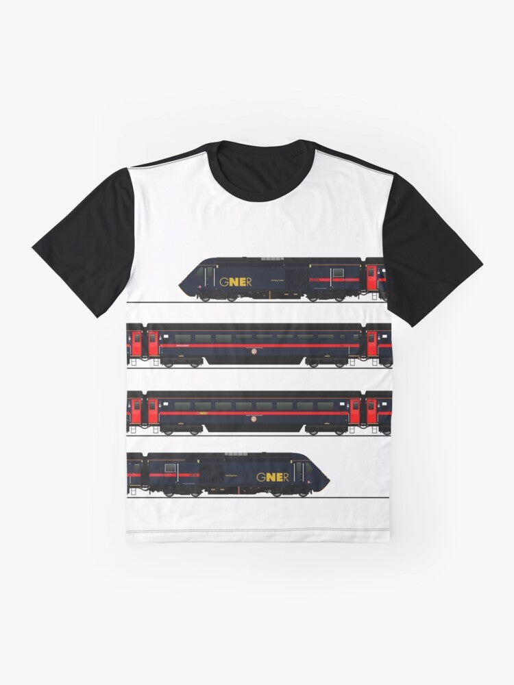 GNER HST Class 43 Locomotive graphic printed on a t-shirt - Flat lay