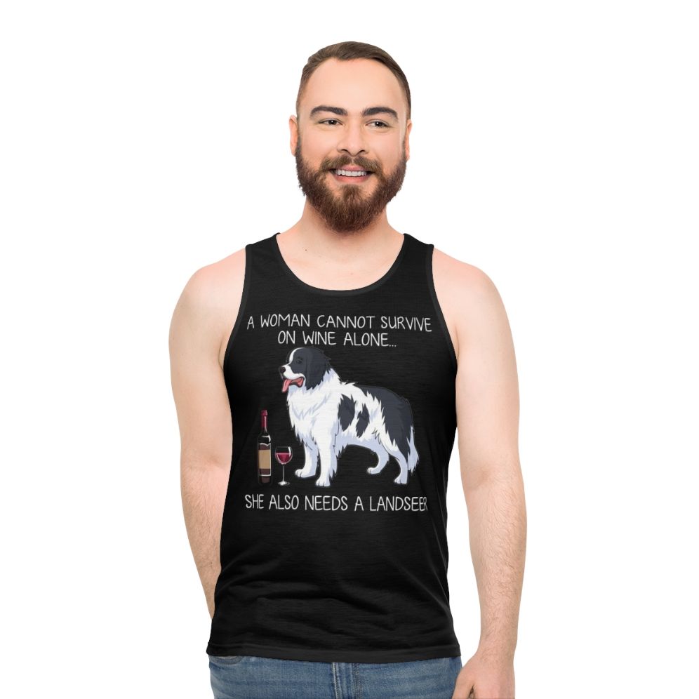 Landseer dog and wine funny unisex tank top - men