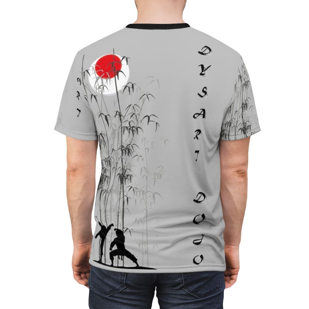 Dysart Dojo inspired martial arts t-shirt with an all-over print (AOP) design - men back