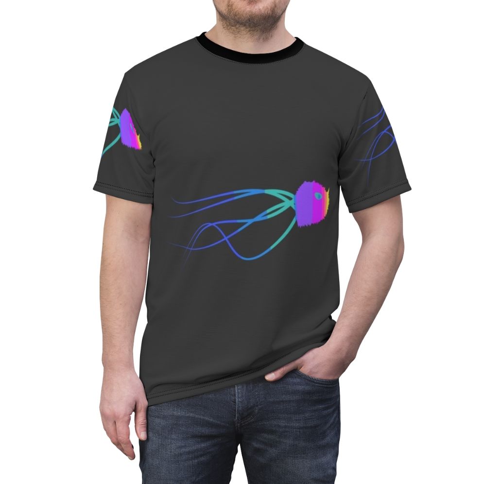 Colorful abstract jellyfish design on a high-quality t-shirt - men front