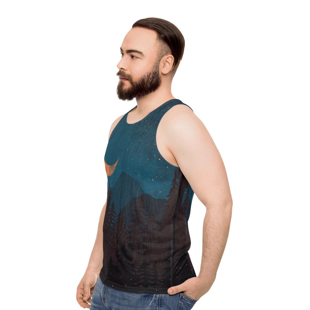 Unisex tank top with nature and night sky design - men side