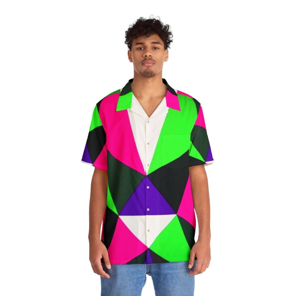 Bold 80s neon color block retro Hawaiian shirt - People Front