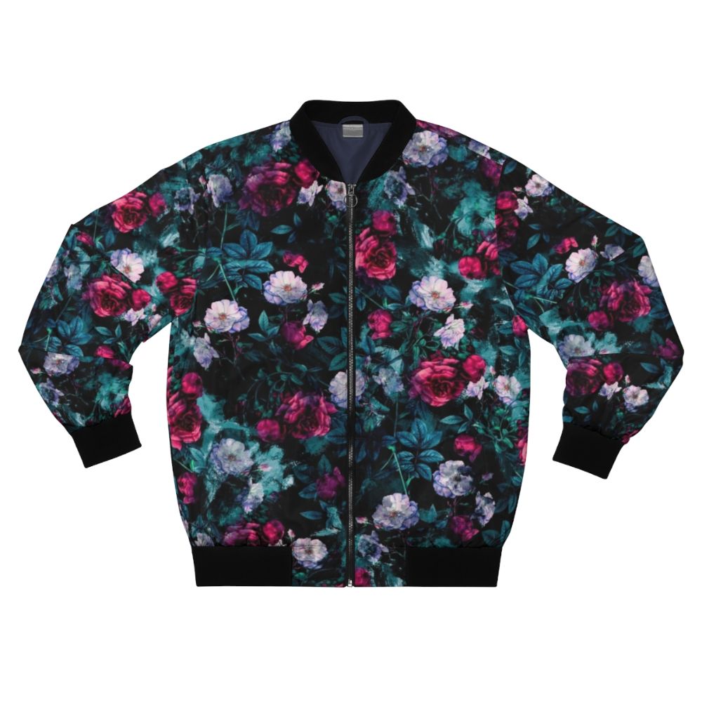 Floral abstract pattern bomber jacket with rose design