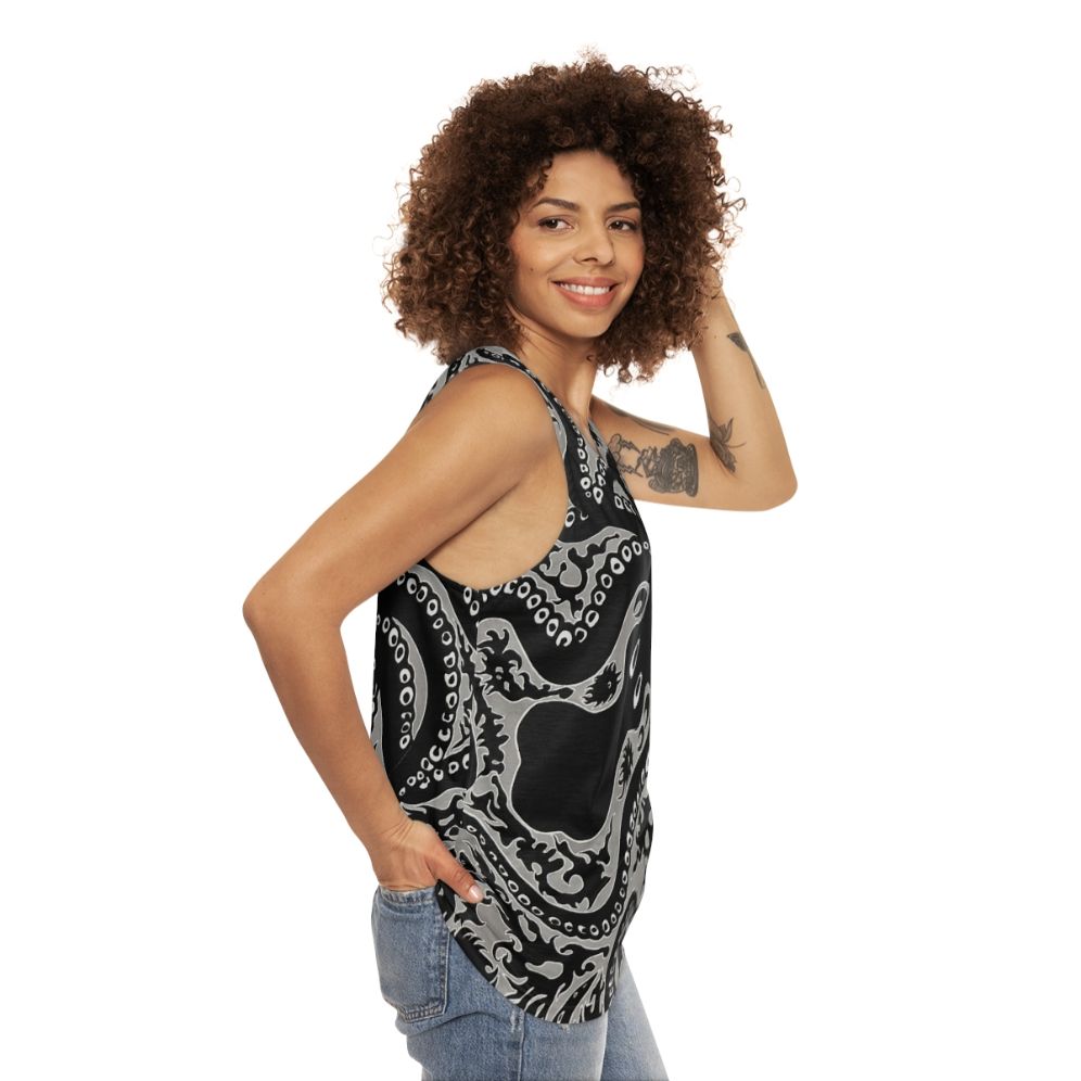 Unisex tank top featuring a Minoan-style octopus design - women side