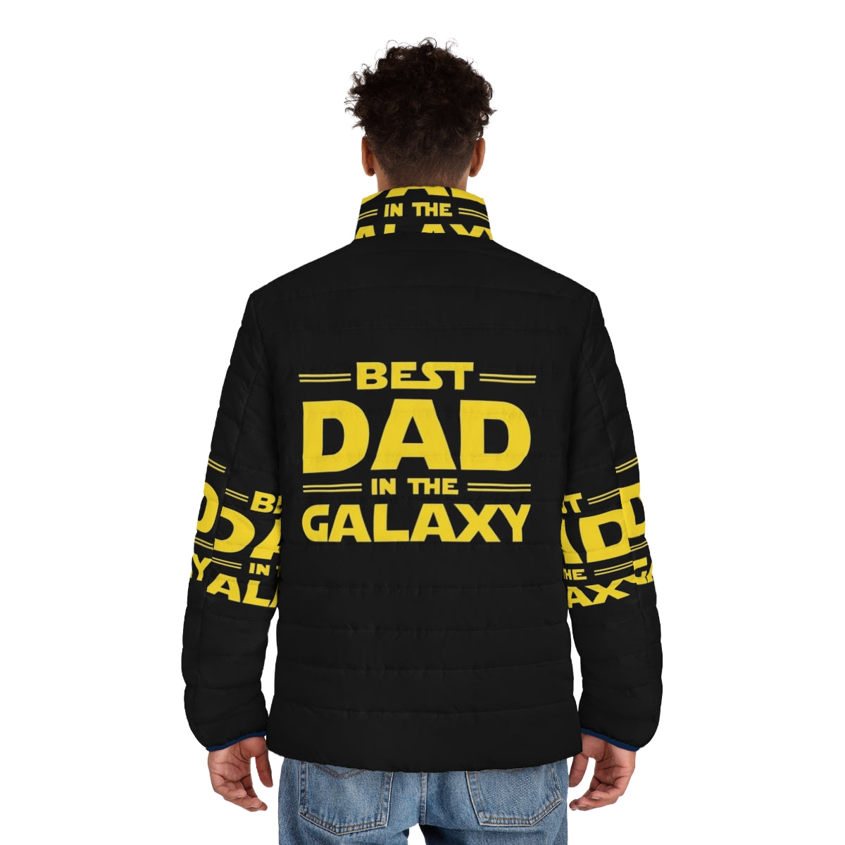 Best Dad in the Galaxy Puffer Jacket - Geeky, Space-Themed Puffer Jacket for Fathers - men back