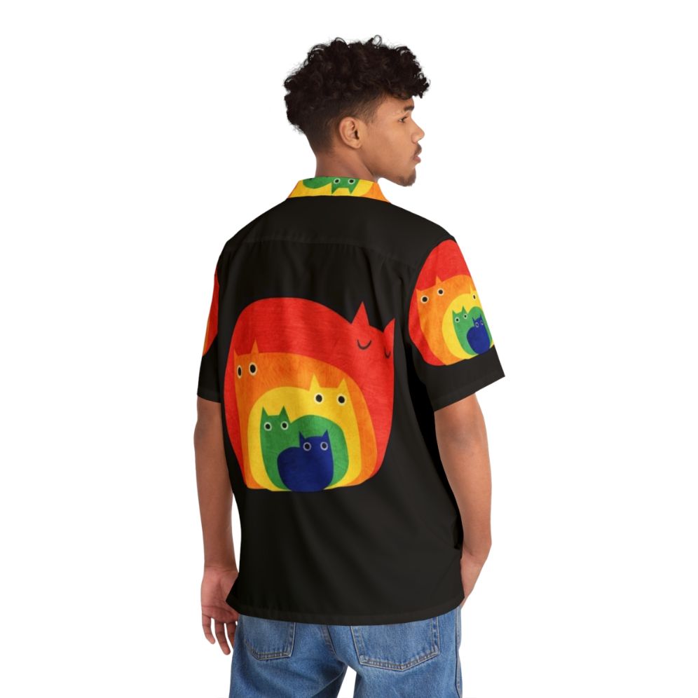 Colorful Hawaiian shirt with rainbow cats and LGBTQ pride design - People Back