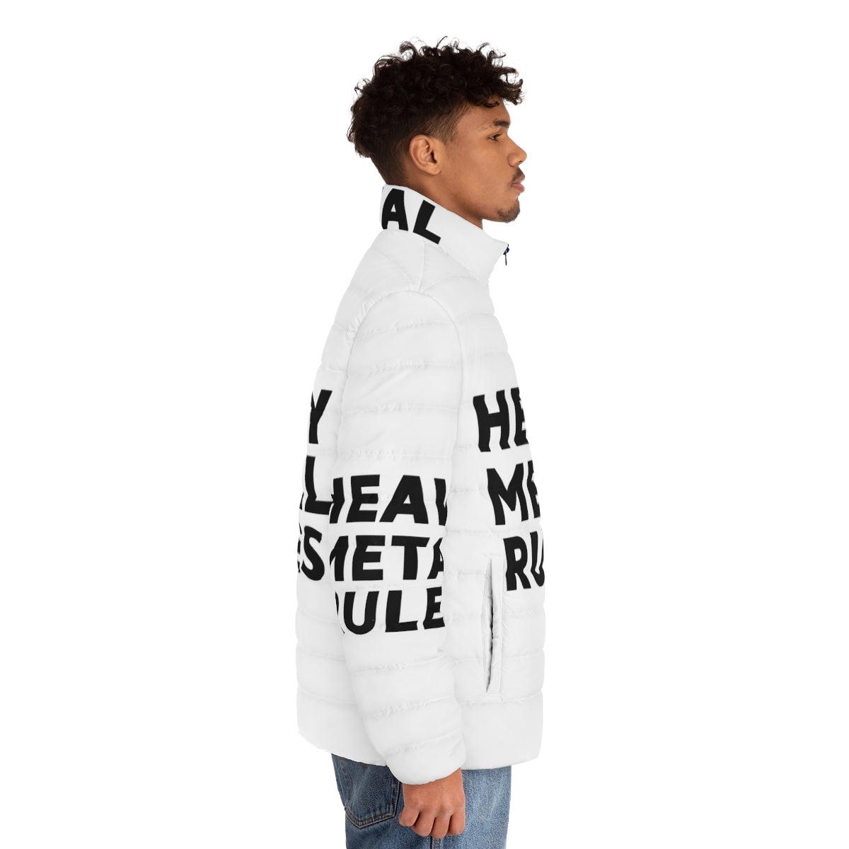 Heavy Metal Rules Raglan Baseball Puffer Jacket featuring a bold graphic design for metalheads - men side right