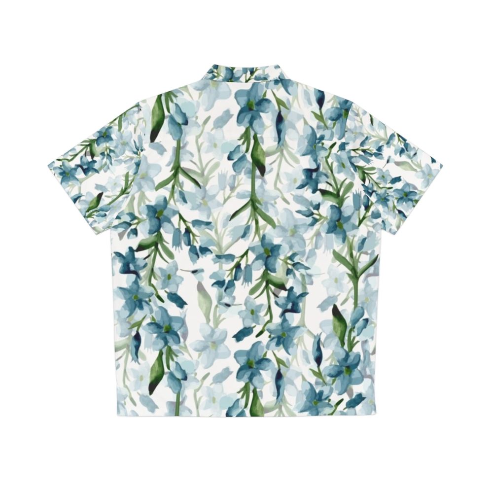 Blue Branches Hawaiian Shirt with Tropical Floral Watercolor Pattern - Back