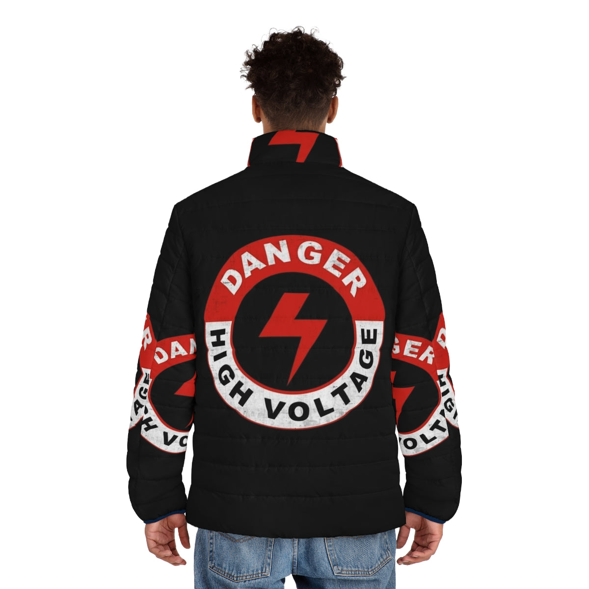 Danger High Voltage Puffer Jacket with Electric Six inspired design - men back