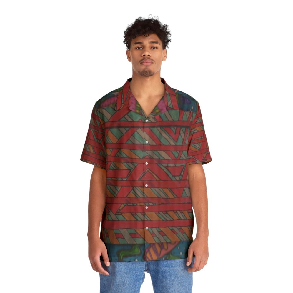 Vibrant Hawaiian shirt with abstract patterns and not smooth jazz design - People Front