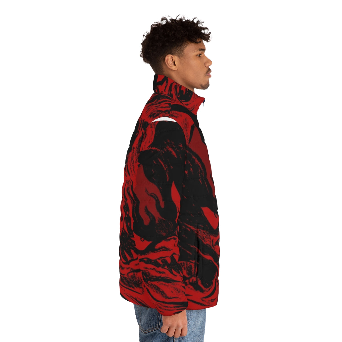 Devilman Crybaby Puffer Jacket featuring the iconic Devilman character from the Netflix anime series - men side right