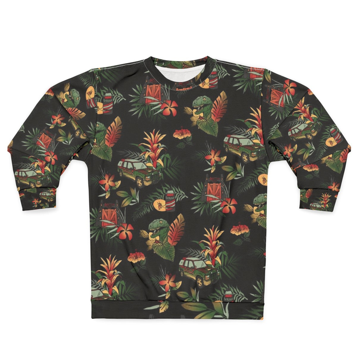 Jurassic themed sweatshirt with dinosaur print design