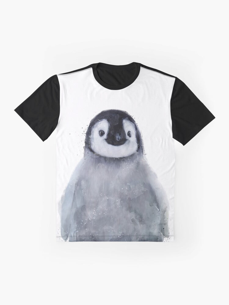 Adorable portrait of a little penguin on a graphic t-shirt - Flat lay