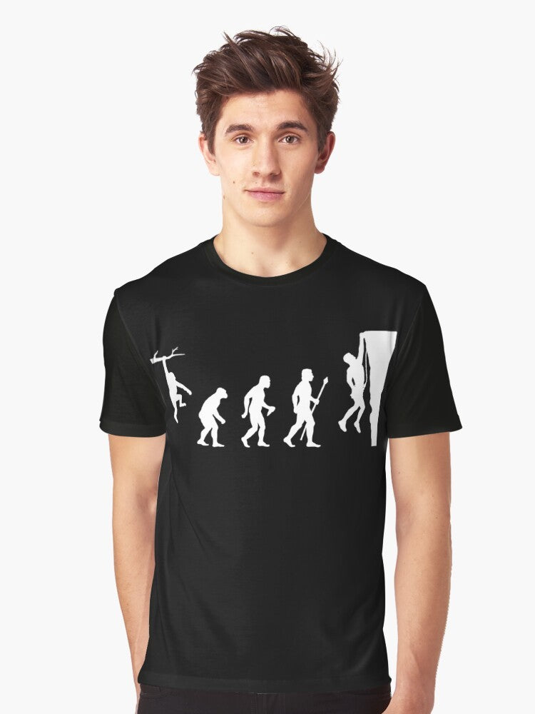 Rock climbing evolution graphic design t-shirt, featuring a funny climbing-themed design - Men