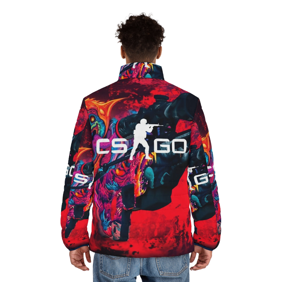 Hyper Beast CSGO puffer jacket with tactical design and pattern - men back