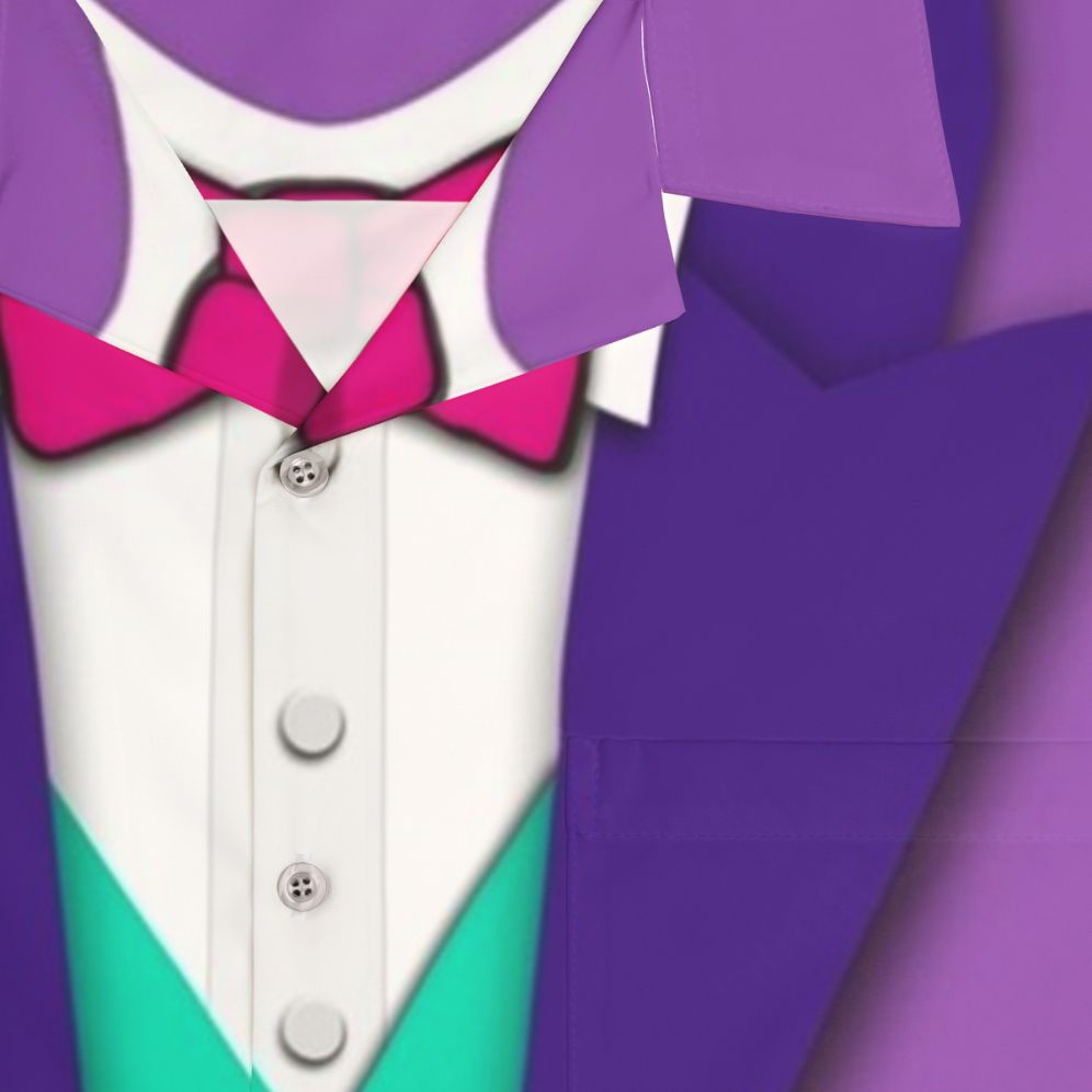 Formal purple Hawaiian shirt with tuxedo bowtie and vest - Detail