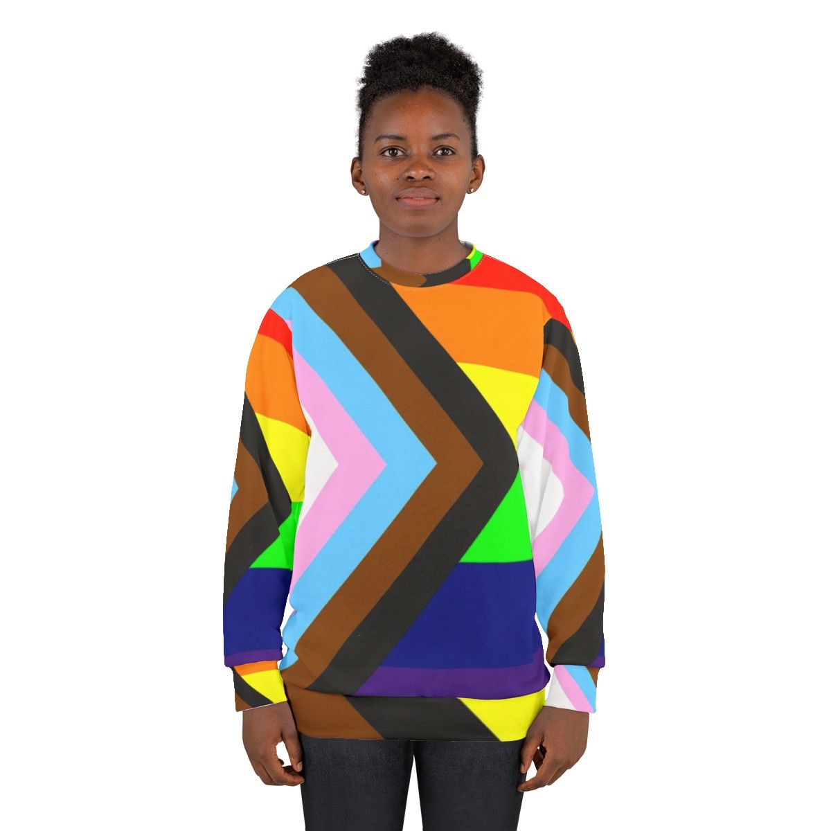 Inclusive Progress Pride Flag Sweatshirt with Rainbow Colors - women