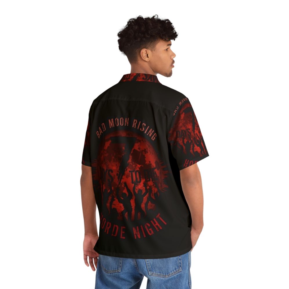 Bad Moon Rising 7 Days to Die Hawaiian Shirt featuring a zombie and moon design - People Back