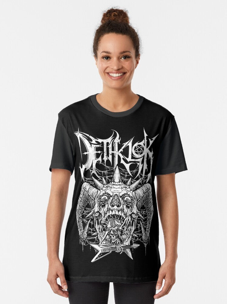 Dethklok Metalocalypse graphic design printed on a black t-shirt - Women