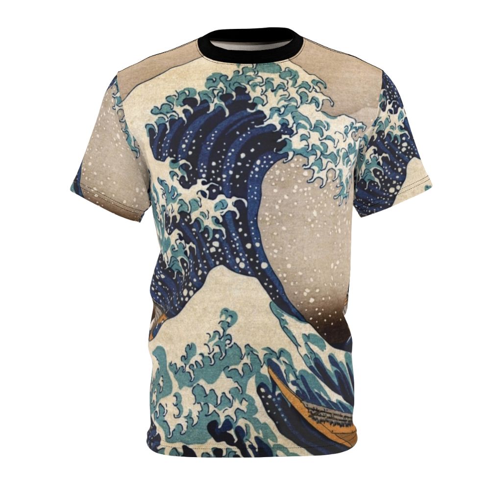 Vintage-style Japanese wave art print on an AOP t-shirt