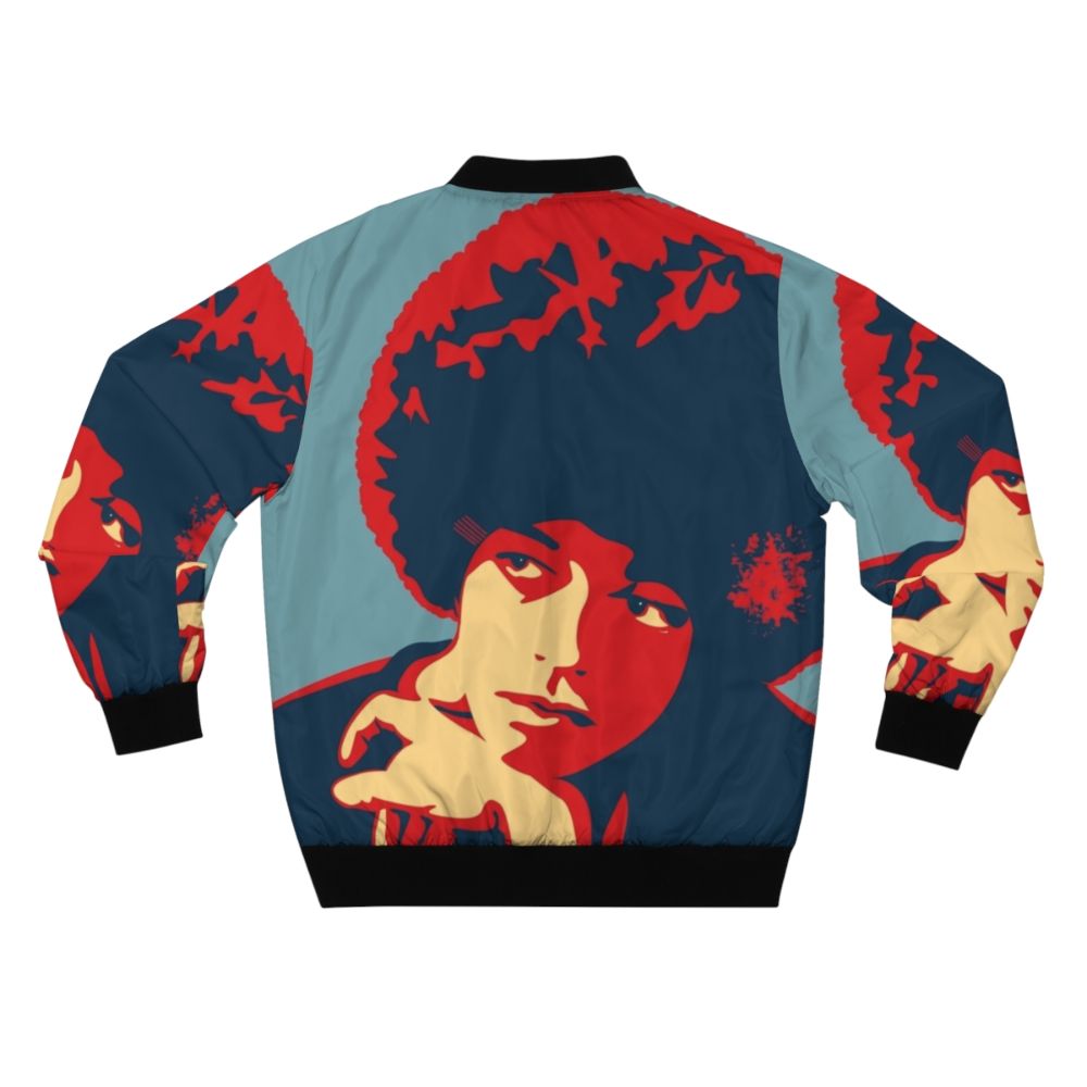 Stylish bomber jacket featuring a portrait of Angela Davis, a prominent African American activist and feminist. - Back