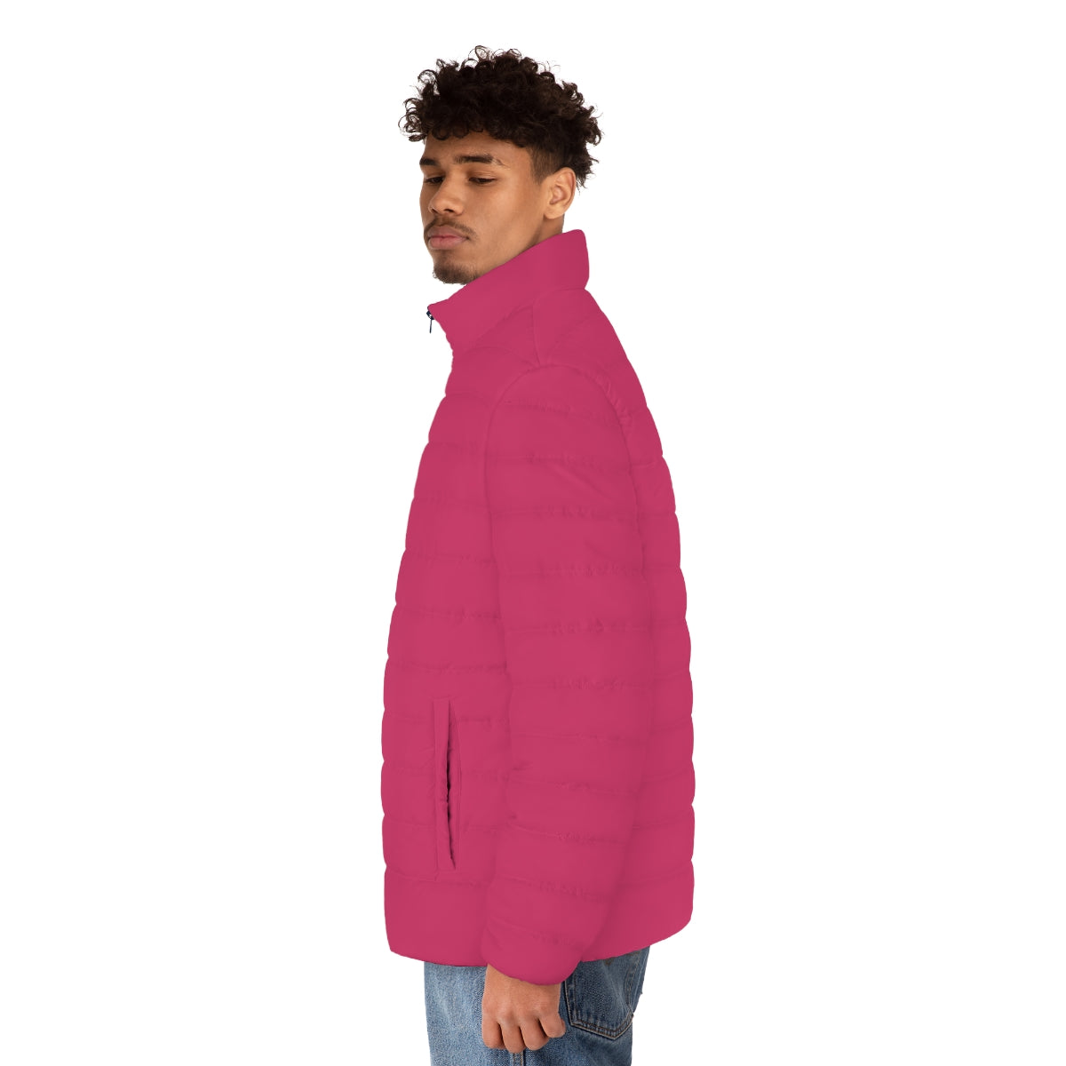 Raspberry Sorbet Puffer Jacket for a Chic Spring Look - men side left