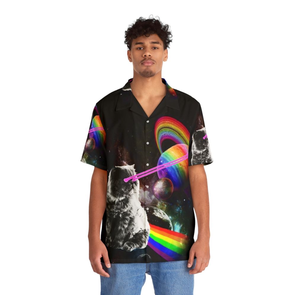 Celestial Cat Laser Hawaiian Shirt - People Front