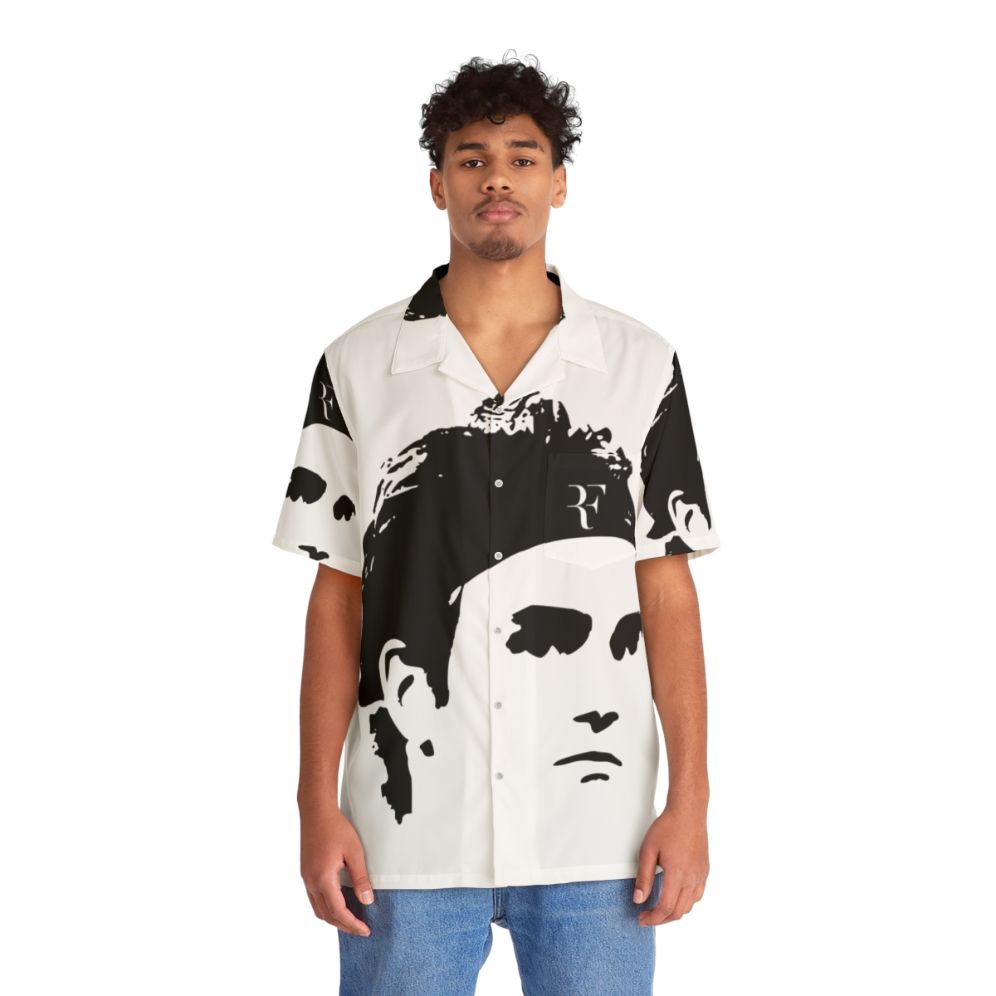 Tropical Hawaiian Shirt with Roger Federer's RF Logo - People Front