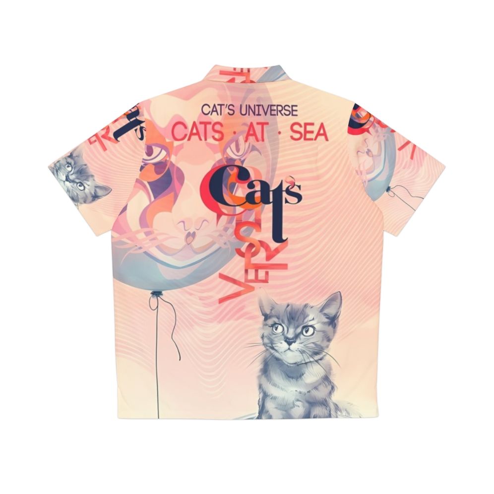 Enchanting cat's universe fantasy Hawaiian shirt with nautical and ocean-themed artwork - Back