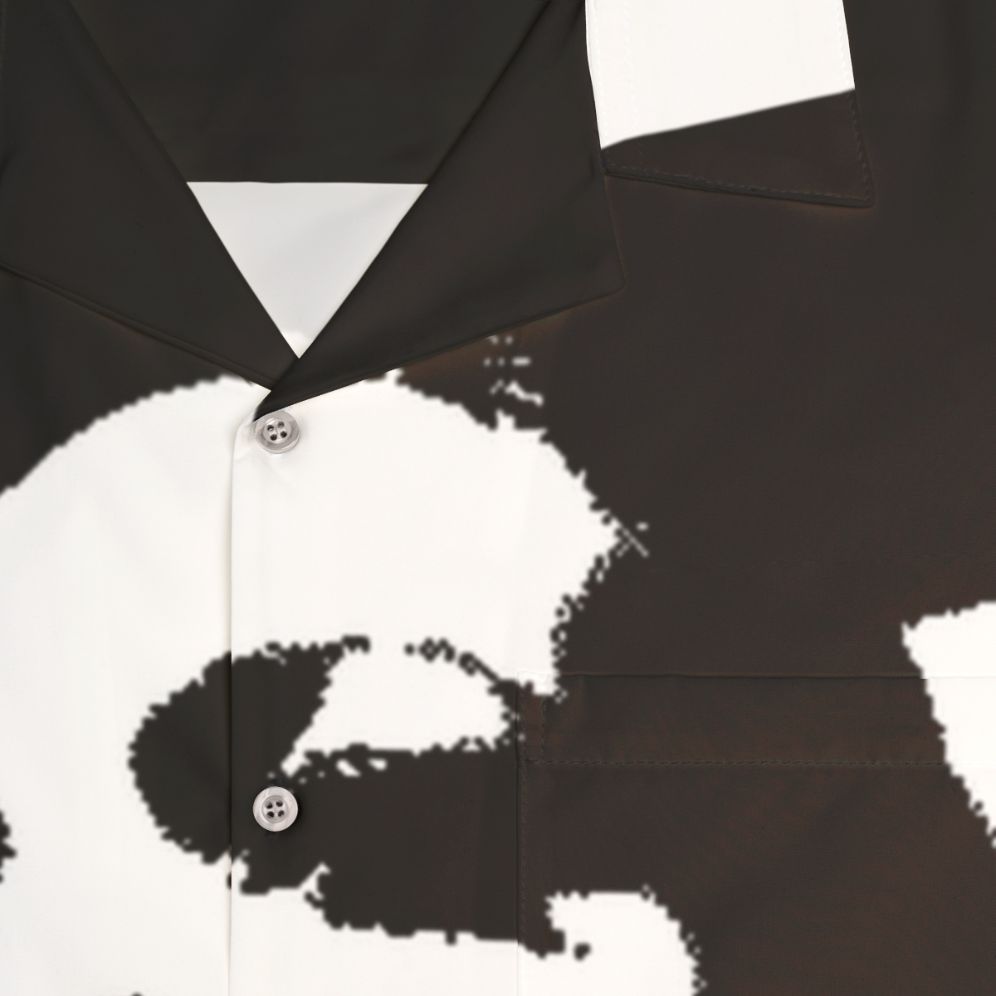 Vintage 1930s-inspired Hawaiian shirt with black and white movie star graphics - Detail