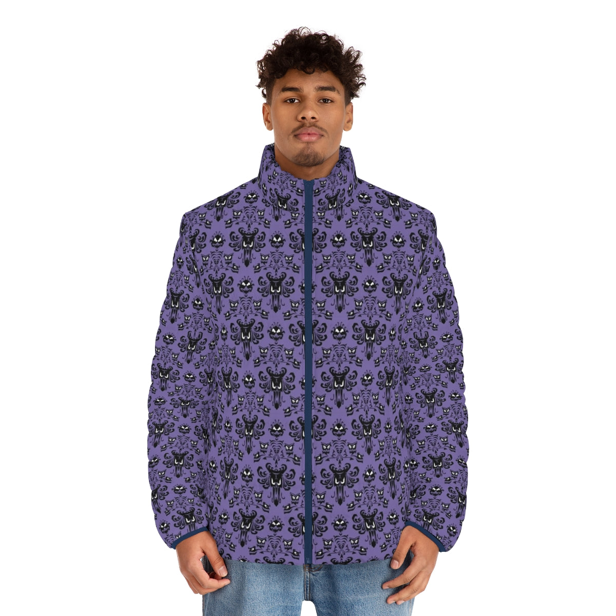 Disney Haunted Mansion Wallpaper Tile Puffer Jacket - men front