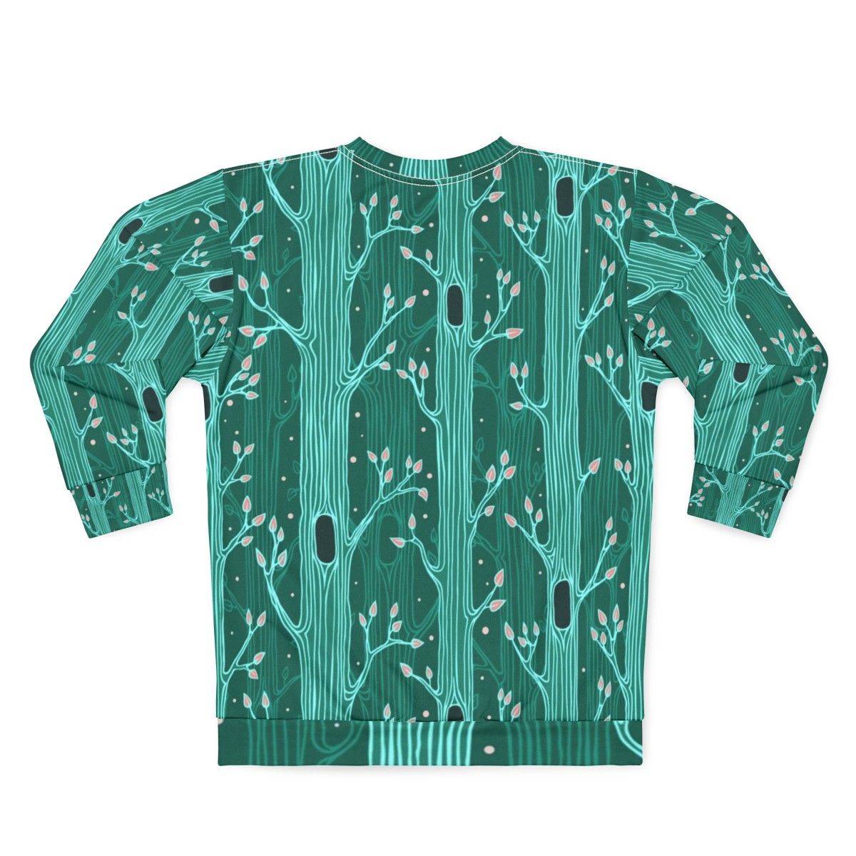 Emerald Forest Seamless Pattern Sweatshirt with Tree Silhouettes - Back