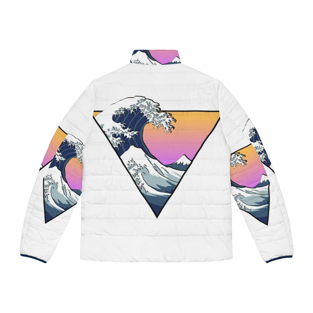 Puffer jacket with Great Wave of Kanagawa design, inspired by Japanese art - Back