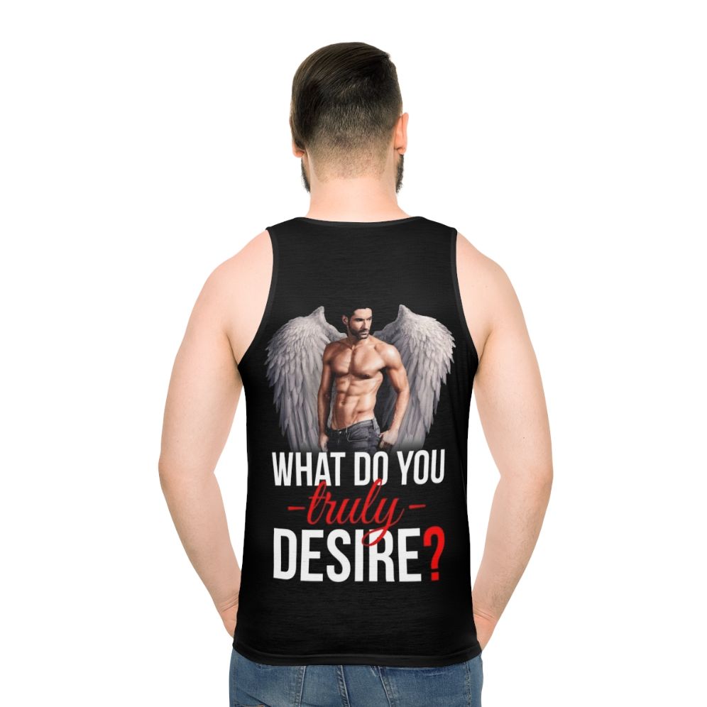 Lucifer-inspired unisex tank top with desire design - men back