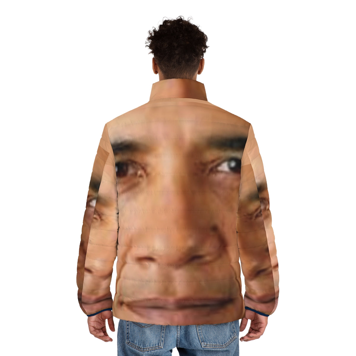 Obama Face Puffer Jacket with Saveg Design - men back