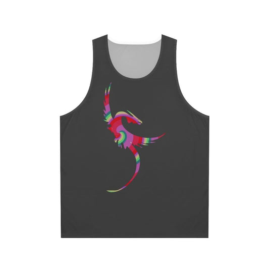 A beautiful and colorful unisex tank top featuring a dragon and other legendary animals