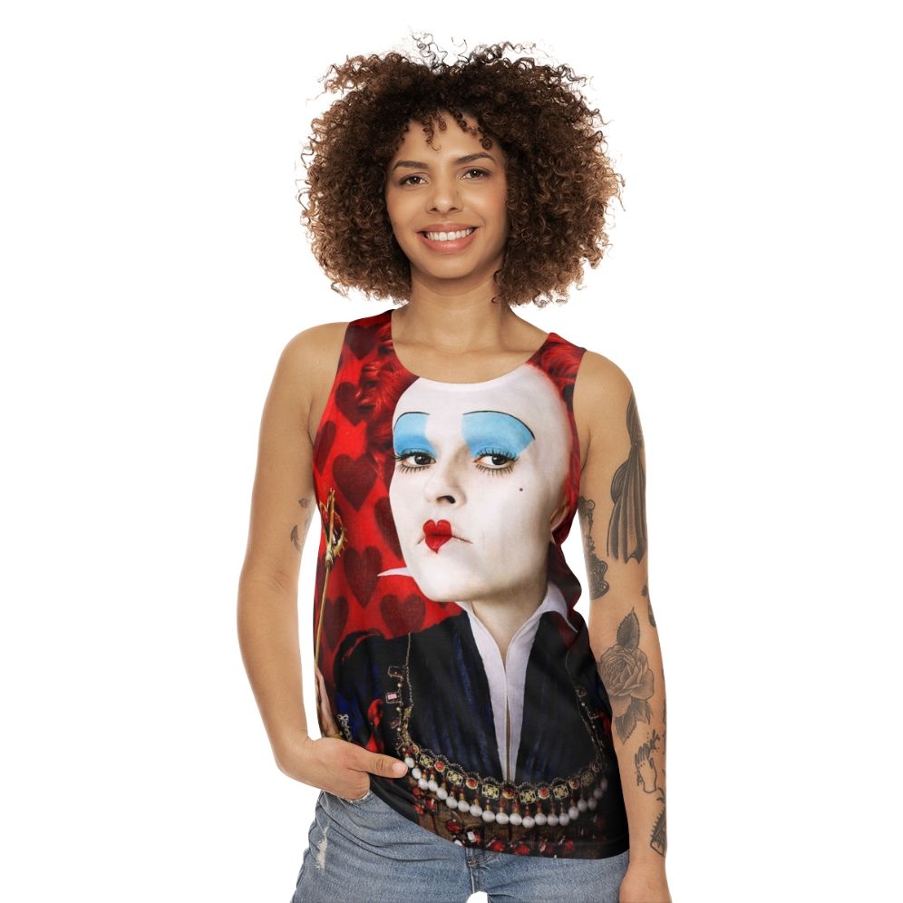 Queen of Hearts unisex tank top with heart print design - women