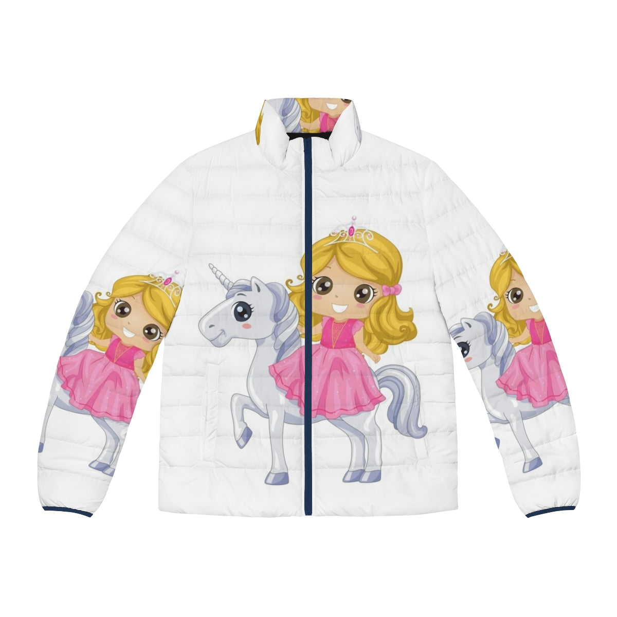 Legendary animals puffer jacket featuring a mystic dragon, unicorn, and lightning falcon