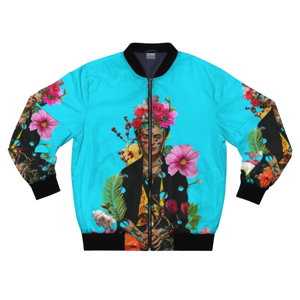 Frida Kahlo inspired feminist flower art bomber jacket