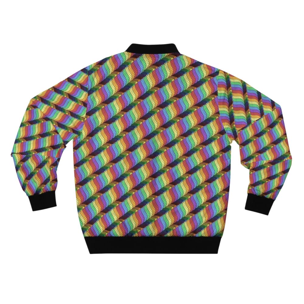 Colorful bomber jacket featuring a parade of fantasy snakes in a rainbow spectrum - Back