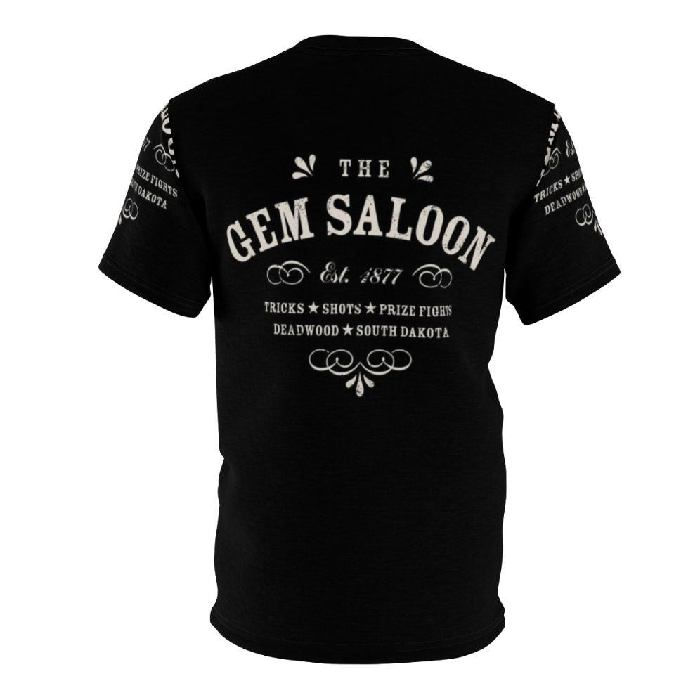 Vintage western graphic t-shirt with The Gem Saloon Deadwood typography design - Back