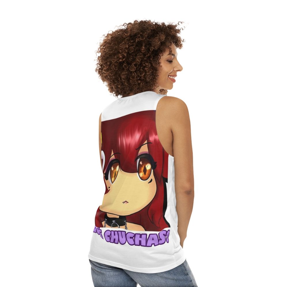 Cute anime girl wearing "What The Hell" unisex tank top - women back