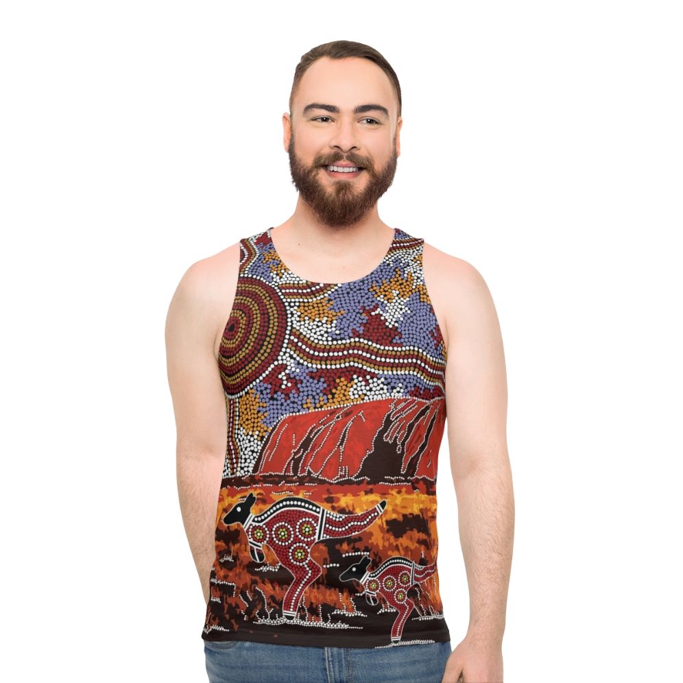 Authentic Aboriginal Art Uluru Tank Top - men