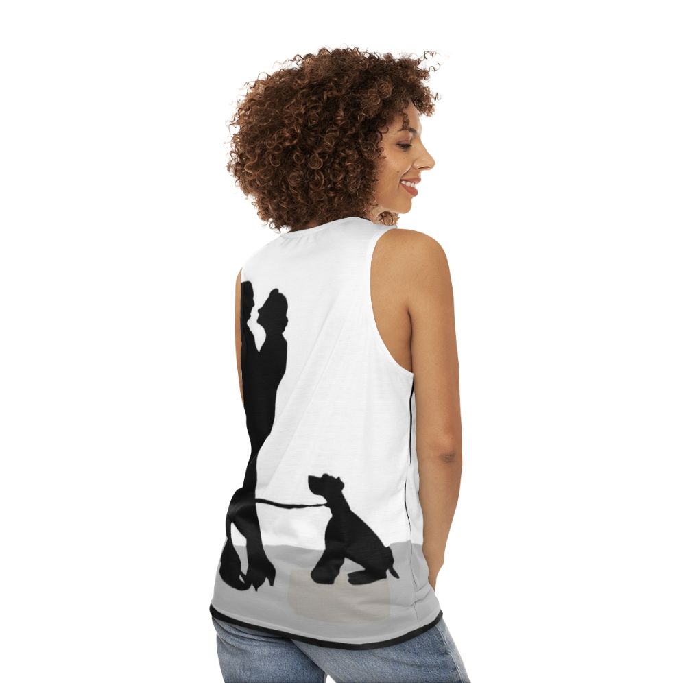 Unisex tank top with "The Thin Man" movie silhouette design - women back